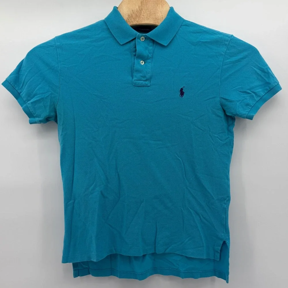Polo Ralph Lauren Polo Shirt Mens M Turquoise Blue Custom‎ Fit Short Sleeve Pony